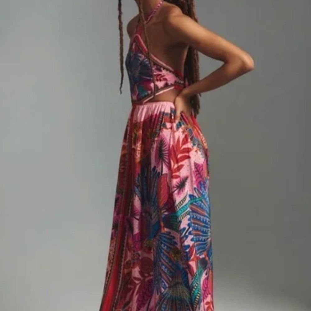 Farm Rio Anthropologie Macaw Scarf Cutout Maxi Sundress Dress XL NWT $290 - Picture 14 of 16